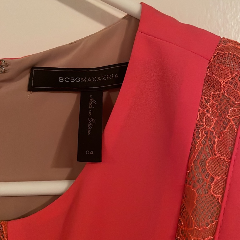 BCBGMaxAzria Coral Pleated Fit-and-Flare Dress with Gold Trim - Picture 5 of 5